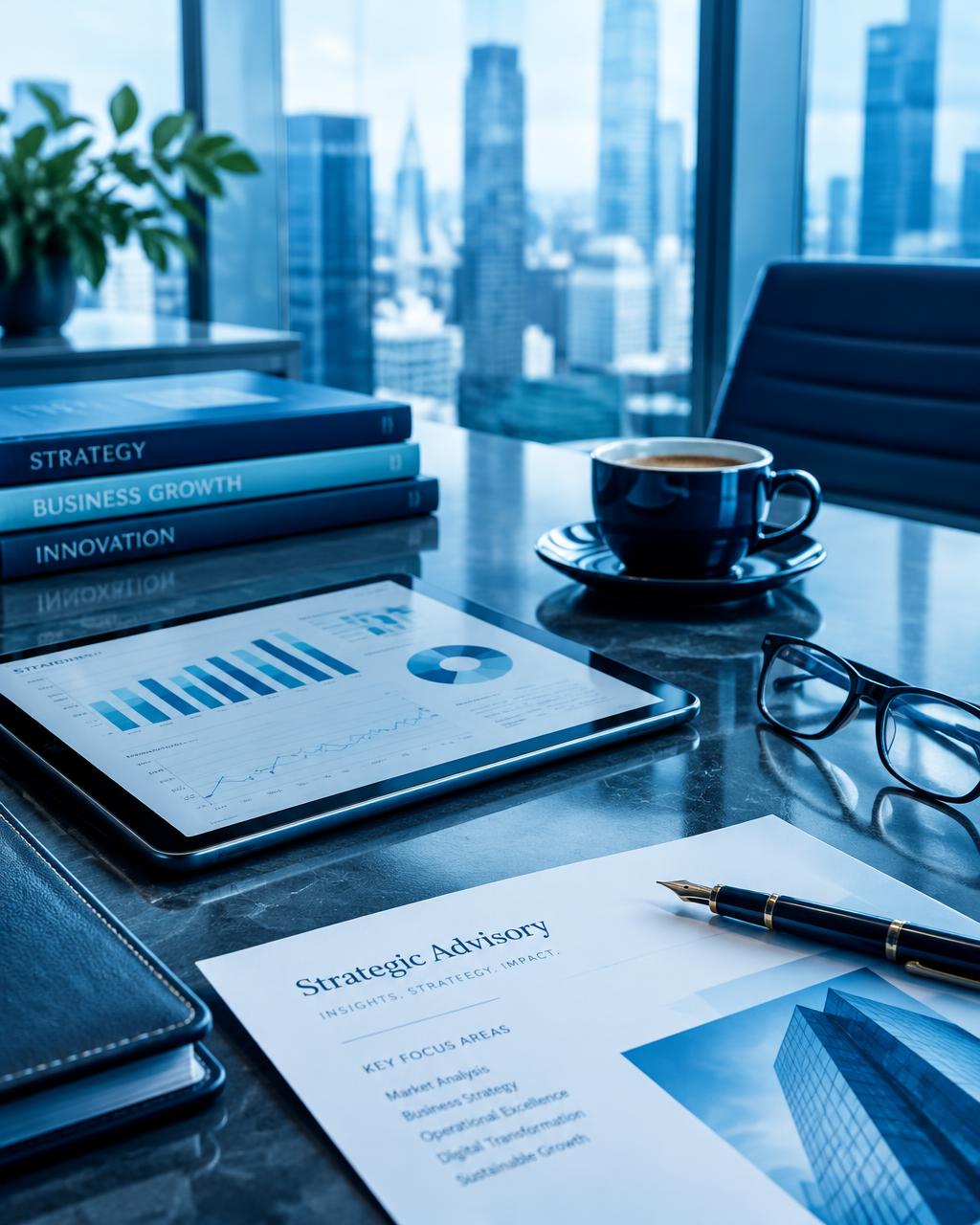 Scrivania di consulenza con documenti e tablet